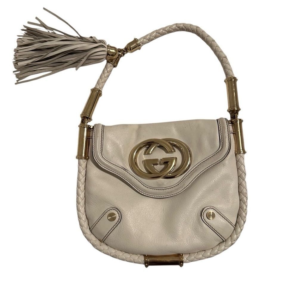 Gucci Cream Leather Britt Shoulder Bag with Gold Hardware
